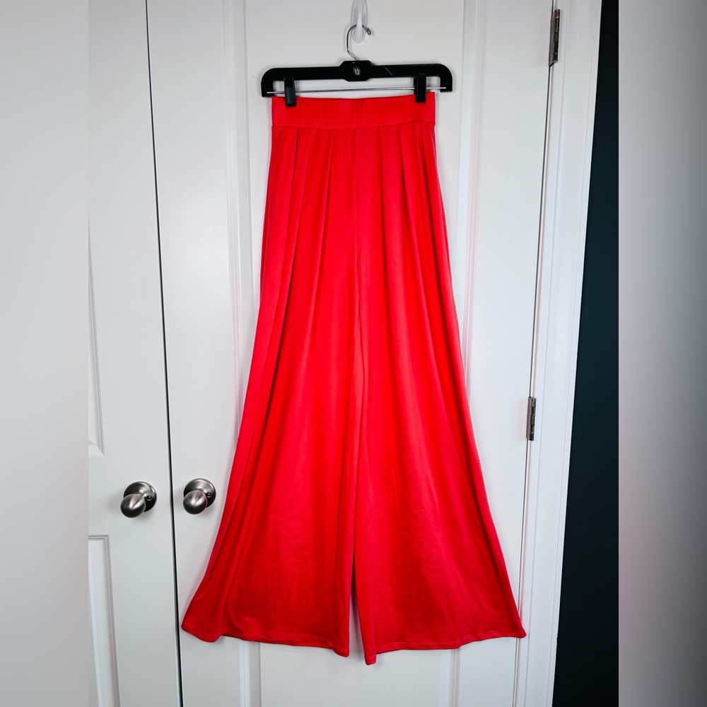 Orange Win Win Palazzo Pants High Rise Wide Leg Flowy Lounge Pockets SZ SM